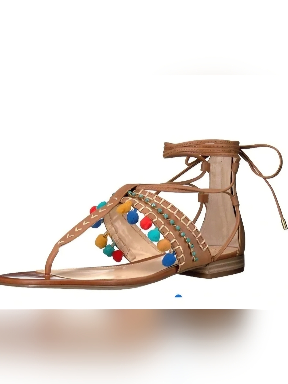 Vince Camuto Tan Pom-Pom and Bead Gladiator Sandals
